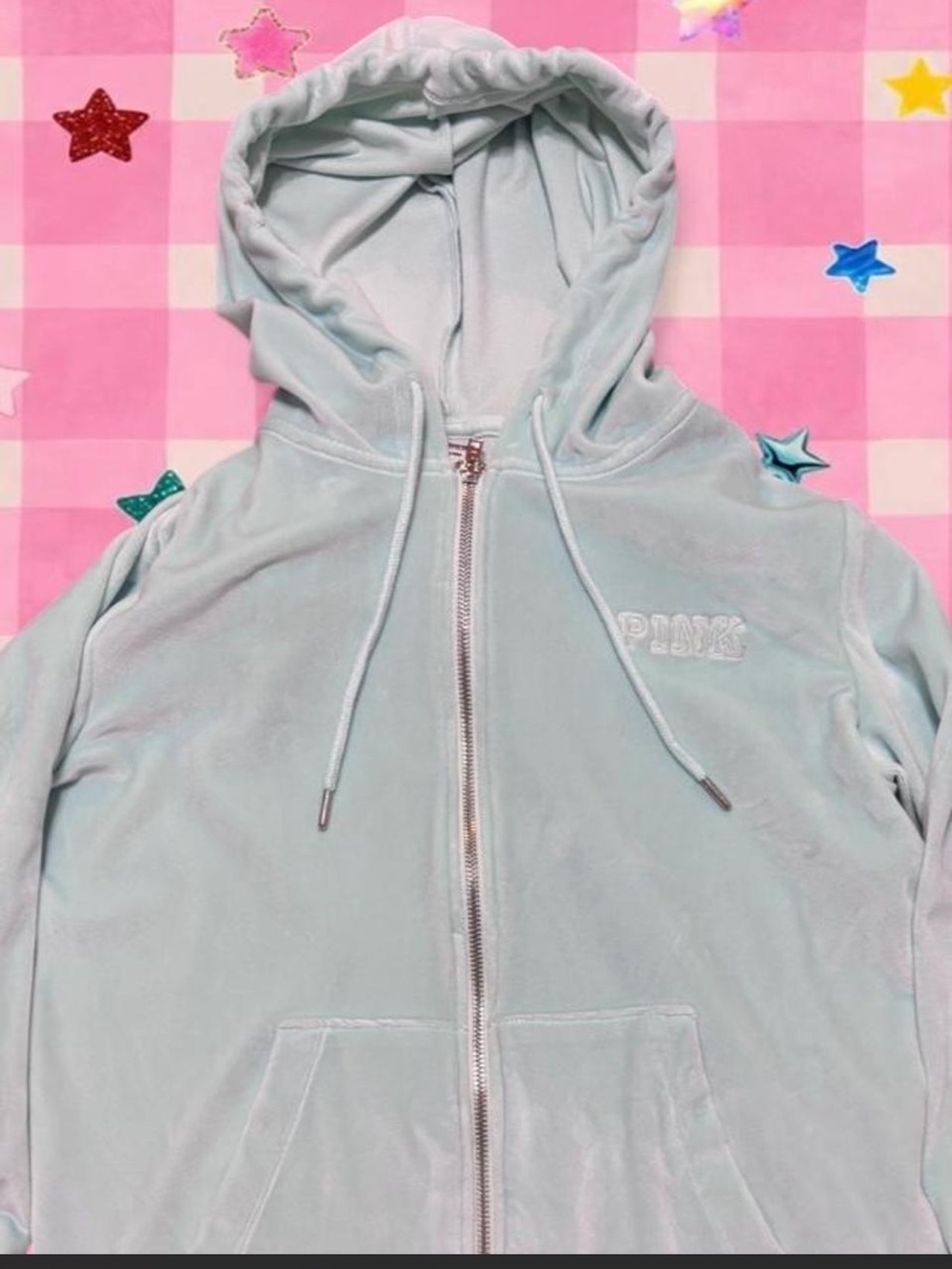 PINK Victoria's Secret Light Blue Full-Zip Hoodie